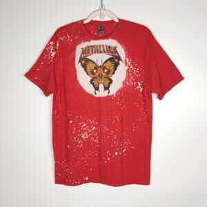 Metallica Graphic T Shirt Bleach Distressed Floral Red L Gildan Softstyle